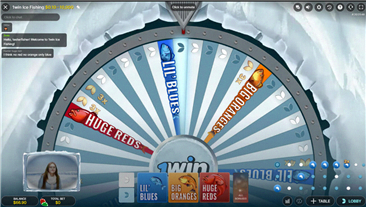 Ice Fishing Gameplay — winterliche Szene mit Moderator